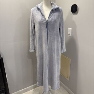 Oscar De La Renta Robe Women's S/M Blue Full Zip Plush House Coat Pockets Warm